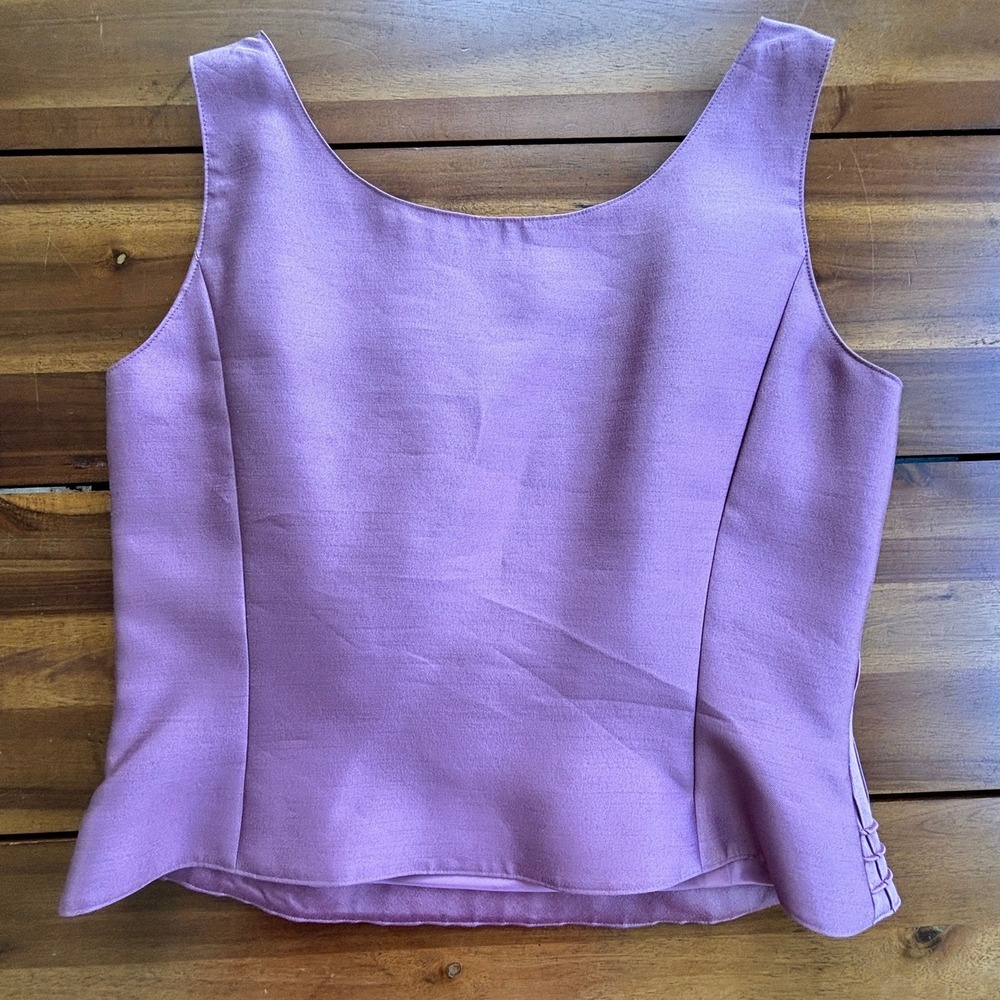 Albert Nipon Silk Pleated Tank Top Lilac Sleeveless Blouse Size 10 - Picture 8 of 8